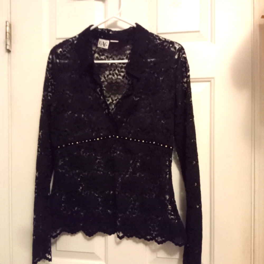 Black Unlined Long Sleeve Lace Blouse